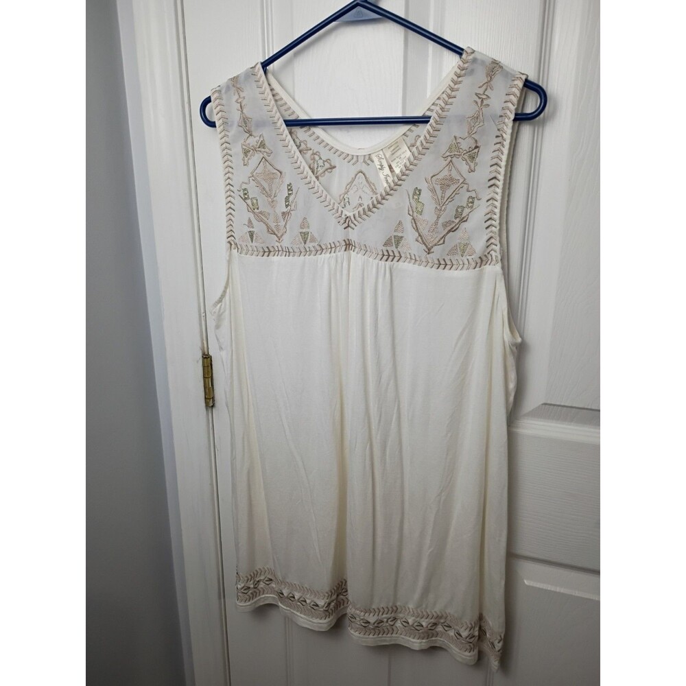 Simply Irresistible 2X Tank Tunic Sheer Aztec Boho Cream Casual Beachy Vacation
